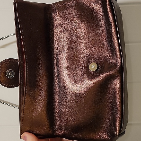 Brighton Scarlet Bronze Fold Over Silver Chain Leather Bag - Picture 4 of 8